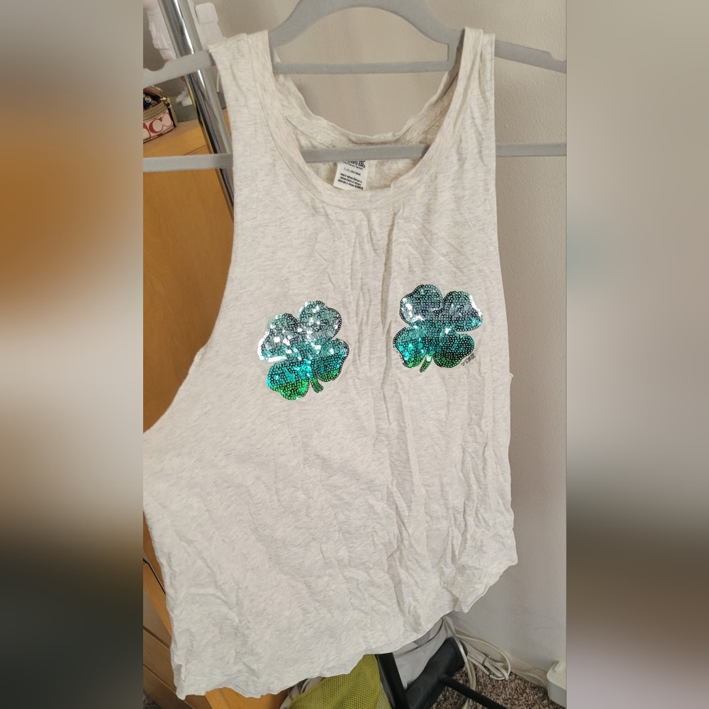 PINK Shamrock Sequin Tank Top